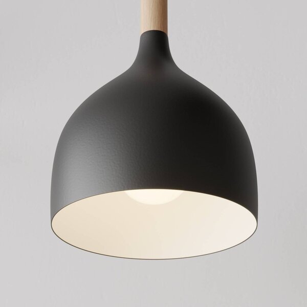 Luminex Noak lógó világítás, fekete/természetes fa, Ø 17 cm, dimmelhető, Fekete, Nappali / Étkező, fém, Modern