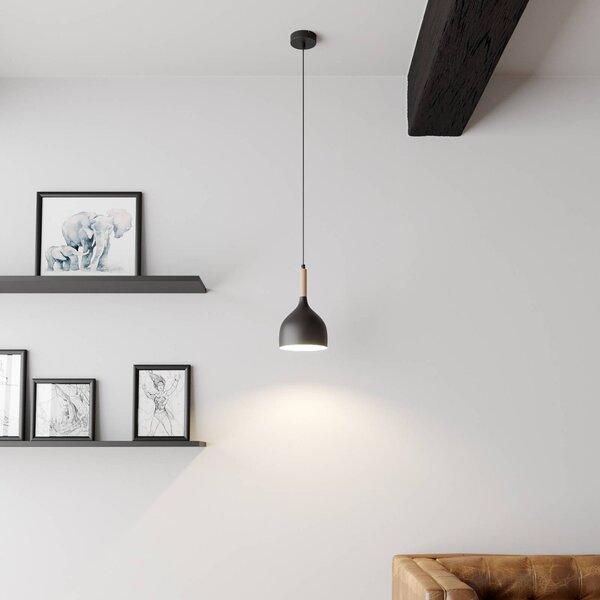Luminex Noak lógó világítás, fekete/természetes fa, Ø 17 cm, dimmelhető, Fekete, Nappali / Étkező, fém, Modern