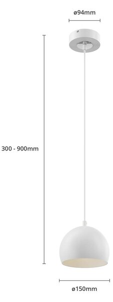 Luminex Sool lógó világítás, fehér, Ø 15 cm, 1 izzó, fém, E27, dimmelhető, Fehér / opál, Nappali / Étkező, fém