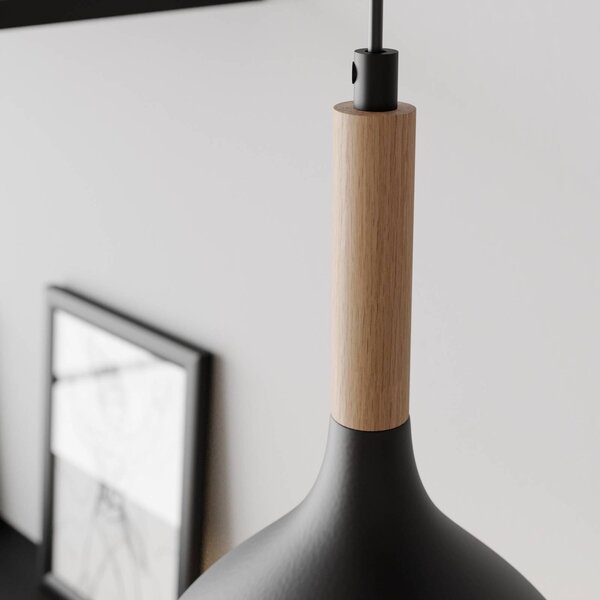 Luminex Noak lógó világítás, fekete/természetes fa, Ø 17 cm, dimmelhető, Fekete, Nappali / Étkező, fém, Modern