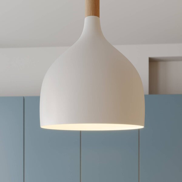 Luminex Noak lógó világítás, fehér/természetes fa, Ø 17 cm, dimmelhető, Fehér / opál, Nappali / Étkező, fém, Modern
