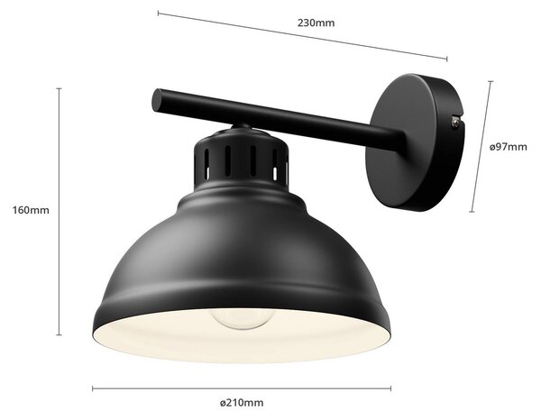 Luminex Sven fali világítás, fekete, fém, 1 izzóval, dimmelhető, Fekete, Nappali / Étkező, fém