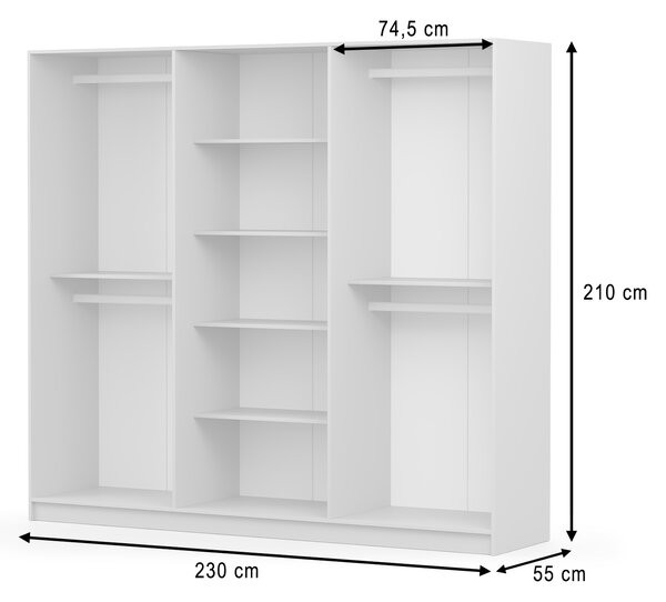 CASMIRA gardróbszekrény 230x210x55 - fehér / arany