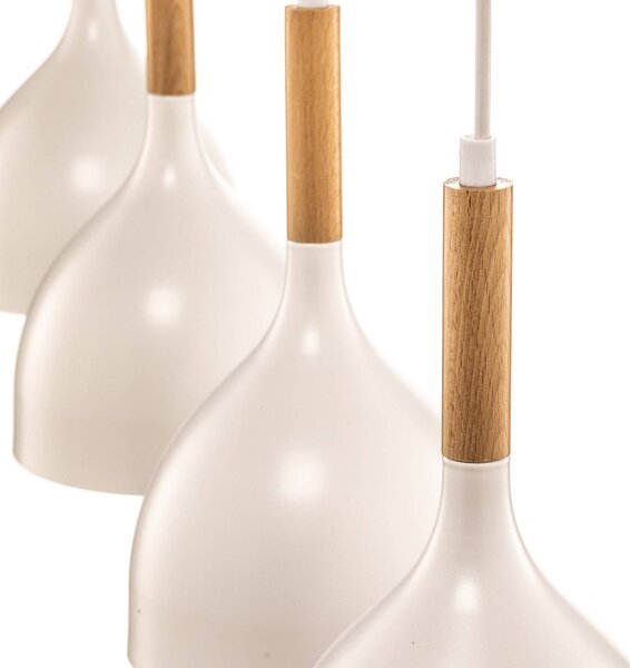 Luminex Noak lógó világítás, fehér/természetes fa, 4 izzós, hosszú, dimmelhető, Fehér / opál, Nappali / Étkező, fém