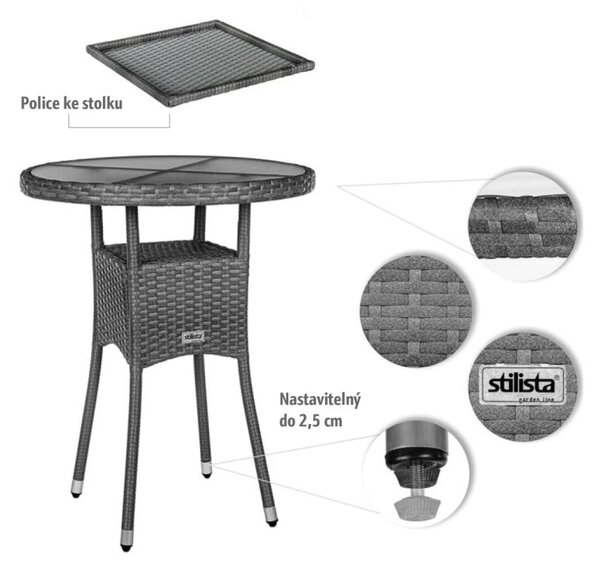 STILISTA Kerti polyrattan asztal 60 x 75 cm fekete