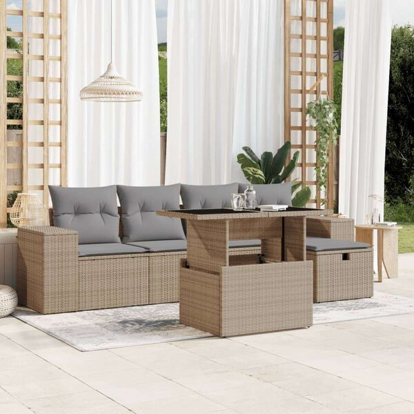 VidaXL Polyrattan Kerti Ülőgarnitúra - 6 részes - Bézs