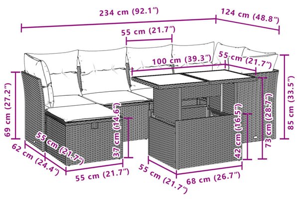 VidaXL Polyrattan Kerti Ülőgarnitúra - 7 részes - Bézs