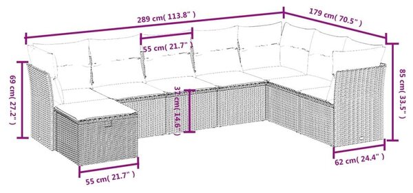 VidaXL Polyrattan Kerti Ülőgarnitúra - 8 részes