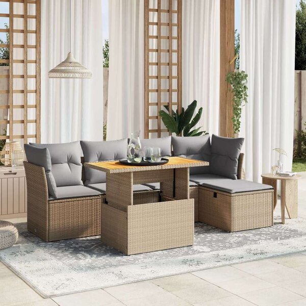Polyrattan Kerti Ülőgarnitúra - 6 részes - Bézs