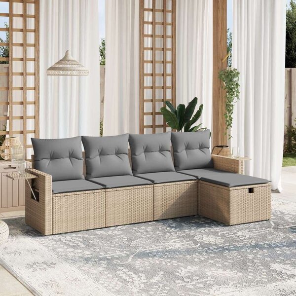 Polyrattan Kerti Ülőgarnitúra - 5 részes - Bézs