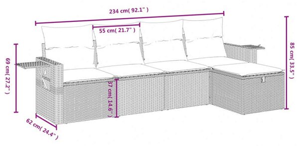 Polyrattan Kerti Ülőgarnitúra - 5 részes - Bézs