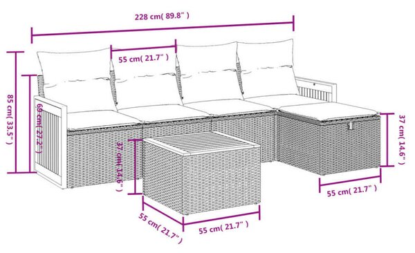 VidaXL Polyrattan Kerti Ülőgarnitúra - 6 részes