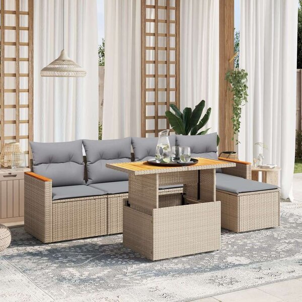 VidaXL Polyrattan Kerti Ülőgarnitúra - 6 részes - Bézs