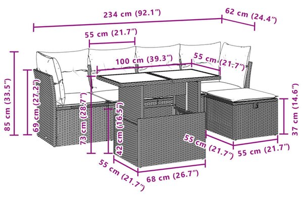 VidaXL Polyrattan Kerti Ülőgarnitúra - 6 részes - Bézs