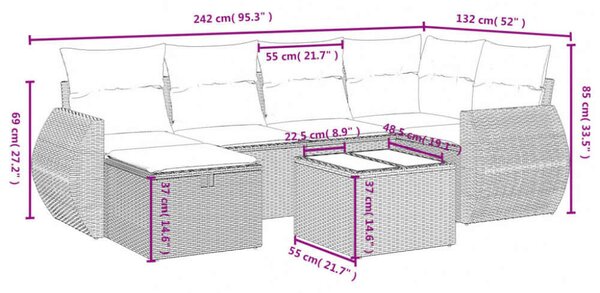 VidaXL Polyrattan Kerti Ülőgarnitúra - 7 részes