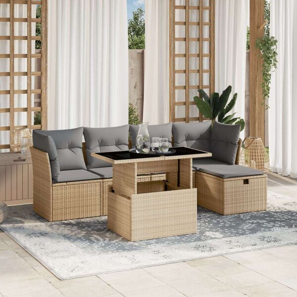 VidaXL Polyrattan Kerti Ülőgarnitúra - 6 részes - Bézs