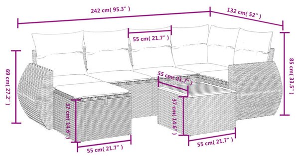 VidaXL Polyrattan Kerti Ülőgarnitúra - 7 részes
