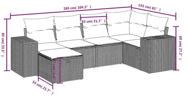VidaXL Polyrattan Kerti Ülőgarnitúra - 6 részes