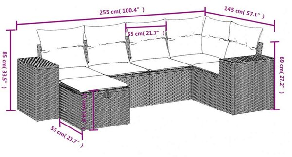 VidaXL Polyrattan Kerti Ülőgarnitúra - 6 részes