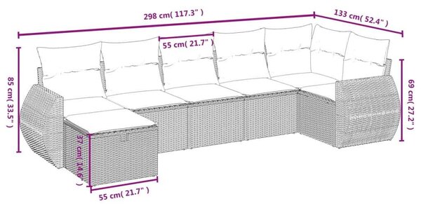 Polyrattan Kerti Ülőgarnitúra - 7 részes - Bézs
