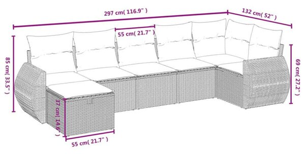 Polyrattan Kerti Ülőgarnitúra - 7 részes - Bézs