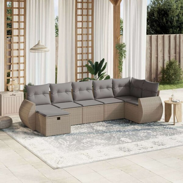 Polyrattan Kerti Ülőgarnitúra - 7 részes - Bézs