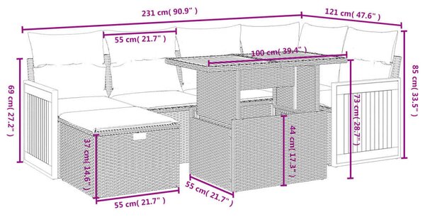 VidaXL Polyrattan Kerti Ülőgarnitúra - 7 részes, Bézs