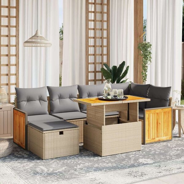 VidaXL Polyrattan Kerti Ülőgarnitúra - 7 részes, Bézs