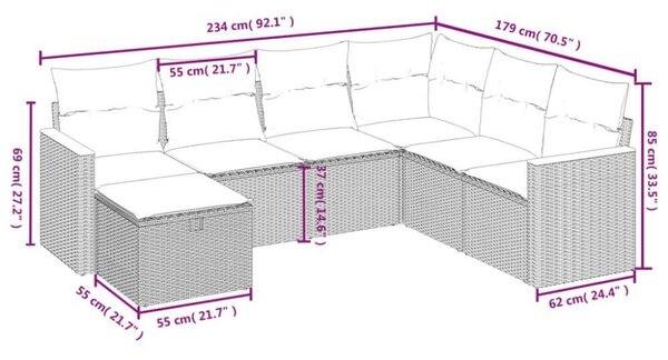 Polyrattan Kerti Ülőgarnitúra - 7 részes - Bézs
