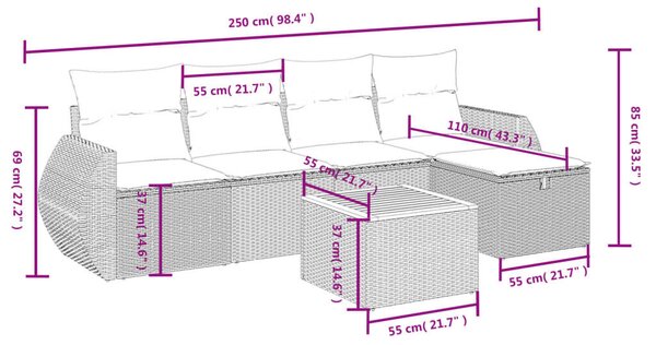 VidaXL Polyrattan Kerti Ülőgarnitúra - 6 részes
