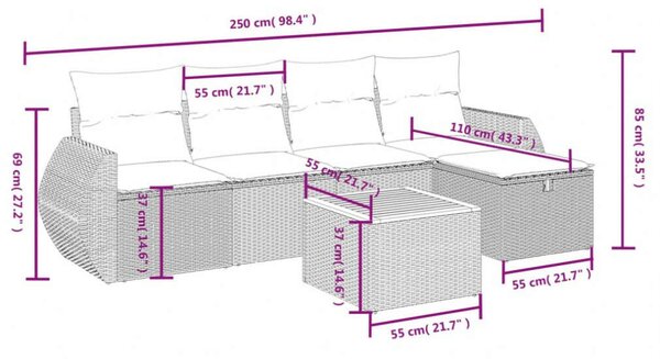 VidaXL Polyrattan Kerti Ülőgarnitúra - 6 részes