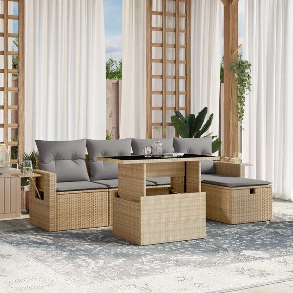VidaXL Polyrattan Kerti Ülőgarnitúra - 6 részes - Bézs