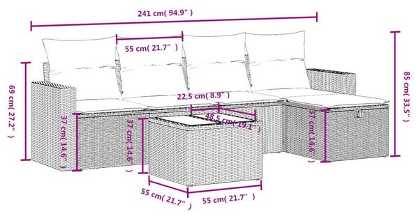VidaXL Polyrattan Kerti Ülőgarnitúra - 6 részes