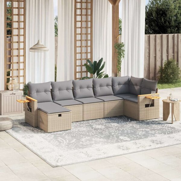 Polyrattan Kerti Ülőgarnitúra - 7 részes - Bézs