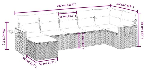 Polyrattan Kerti Ülőgarnitúra - 7 részes - Bézs