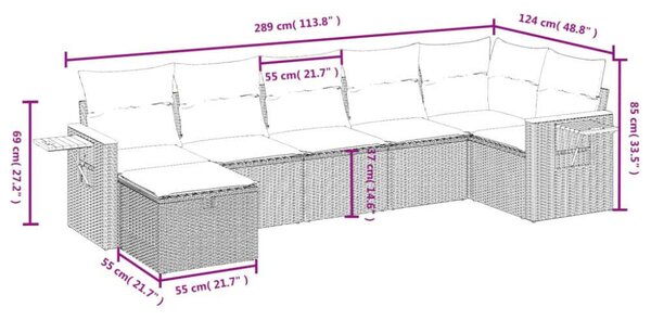 Polyrattan Kerti Ülőgarnitúra - 7 részes - Bézs