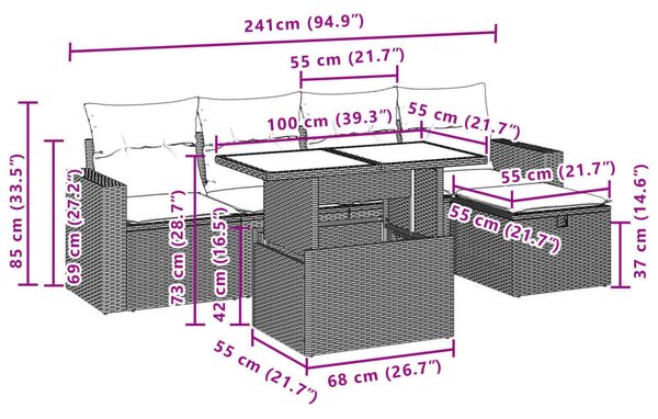VidaXL Polyrattan Kerti Ülőgarnitúra - 6 részes - Bézs