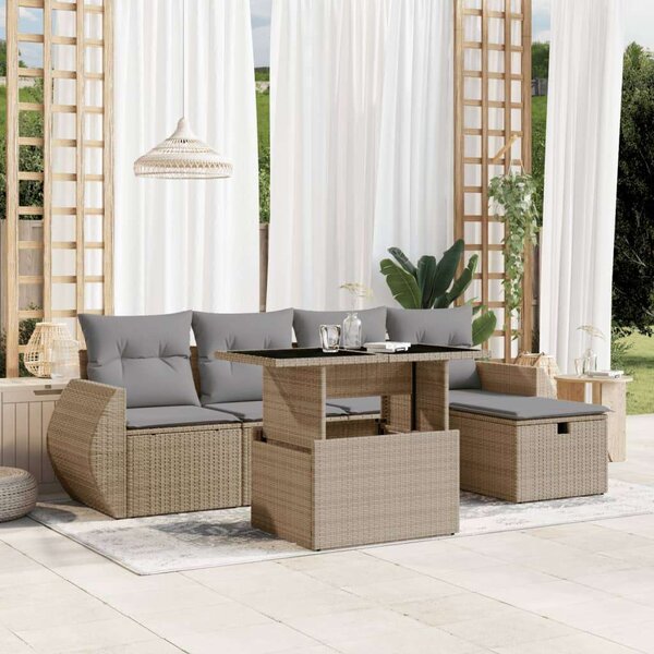 VidaXL Polyrattan Kerti Ülőgarnitúra - 6 részes, Bézs