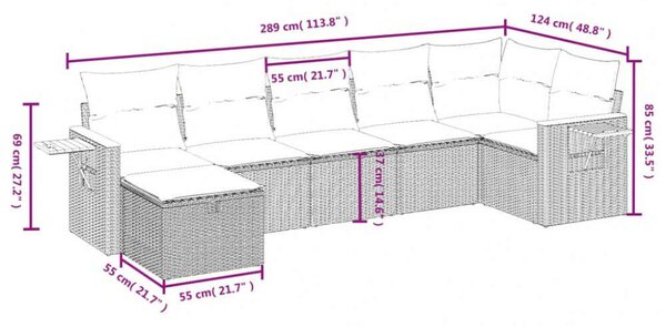 Polyrattan Kerti Ülőgarnitúra - 7 részes - Bézs