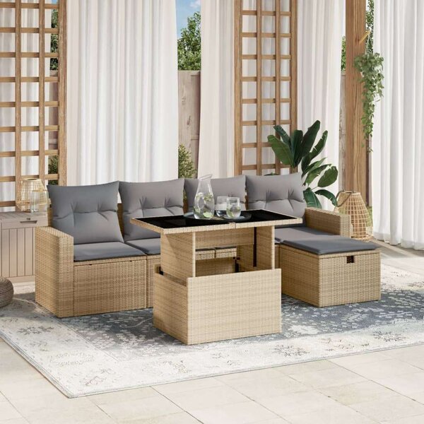 VidaXL Polyrattan Kerti Ülőgarnitúra - 6 részes - Bézs
