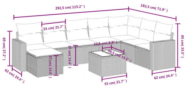 VidaXL Polyrattan Kerti Ülőgarnitúra - 9 részes, Bézs