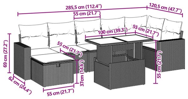 VidaXL Polyrattan Kerti Ülőgarnitúra - 8 részes - Bézs