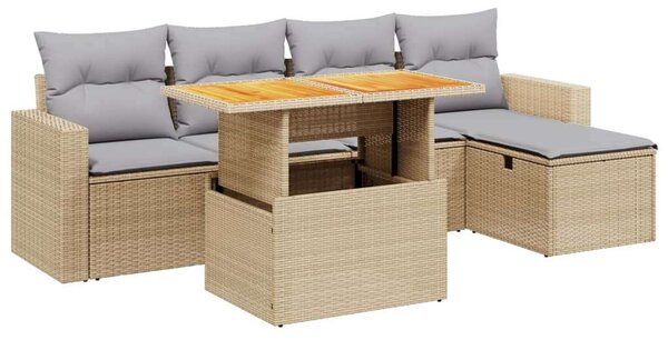 Polyrattan Kerti Ülőgarnitúra - 6 részes - Bézs