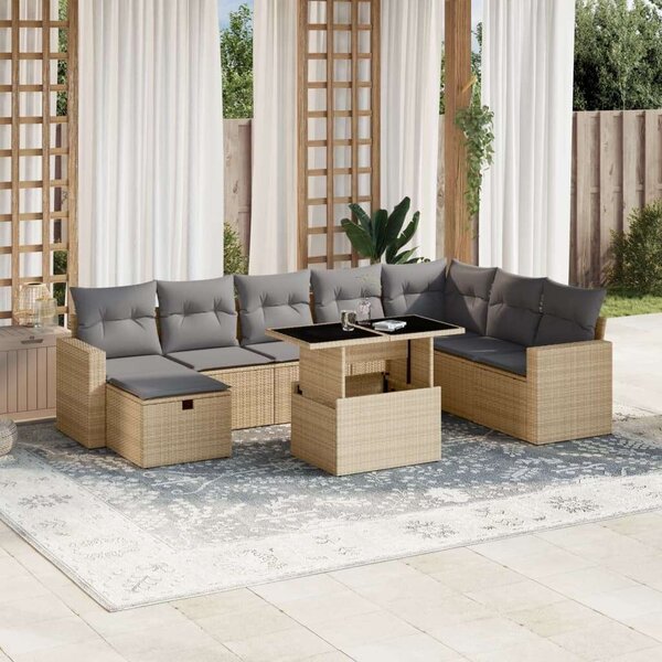 VidaXL Polyrattan Kerti Ülőgarnitúra - 9 részes - Bézs