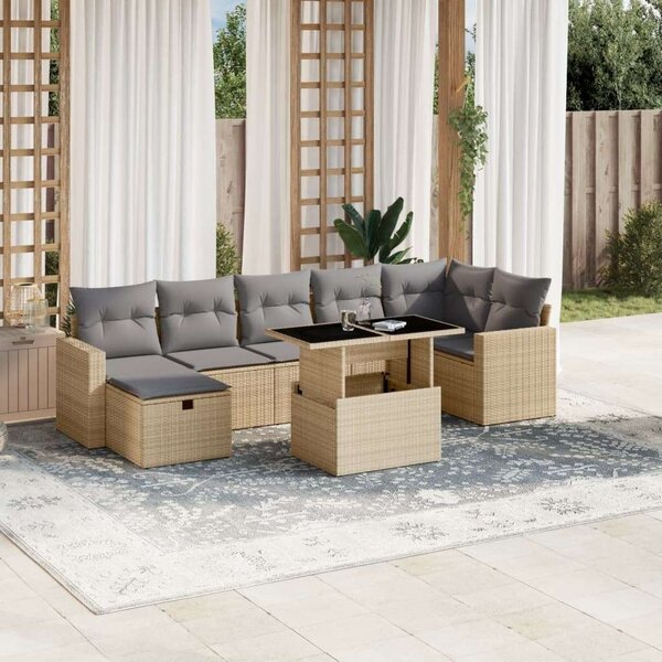VidaXL Polyrattan Kerti Ülőgarnitúra - 8 részes - Bézs