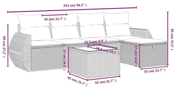 VidaXL Polyrattan Kerti Ülőgarnitúra - 6 részes - Bézs