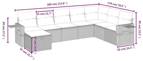 Polyrattan Kerti Ülőgarnitúra - 8 részes - Bézs