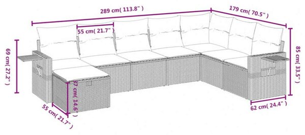 Polyrattan Kerti Ülőgarnitúra - 8 részes - Bézs