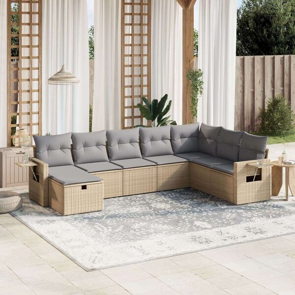 Polyrattan Kerti Ülőgarnitúra - 8 részes - Bézs