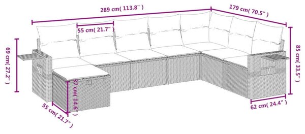 Polyrattan Kerti Ülőgarnitúra - 8 részes - Bézs